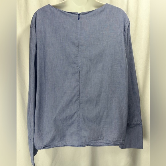 Maeve Anthropologie Ramona Asymmetrical Ruffle Blue Gingham Top Sz L No Belt - Picture 2 of 6